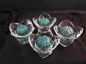 Clear Glass Votive Holders Shaped Like Flower Petals Set Of 4 With Candles - Picture 1 of 5