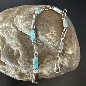 Blau Türkis Navajo Old Pawn Sterlingsilber Inlay Armband 7,5" 18152 - Bild 1 von 14