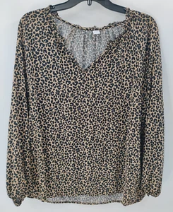 Old Navy Animal Print Blouse Women Large Loose Lightweight Long Sleeve Ruffle - Picture 1 of 10