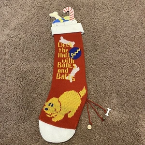 Dog Pet Christmas Stocking Decor The Halls Bones & Balls Yellow Lab Vintage - Picture 1 of 10