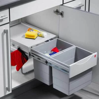 Hailo New-Raumpar-Tandem Abfall Sammler Müll Eimer 2fach 36 Liter Küche Grau - Bild 1 von 4