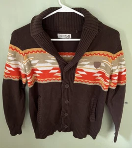 Parish Nation 56 Outdoor Goods Boys Cardigan Sweater Ribbed Brown Aztec Medium - Picture 1 of 6