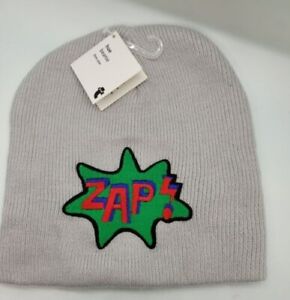 Grey Beanie Hat With Embroidered ZAP design Bnwt By HuE