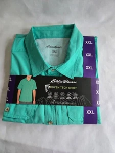 Camisa técnica de manga corta tejida para hombre Eddie Bauer turquesa estornino XXL - NUEVA - Imagen 1 de 5