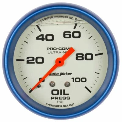 AutoMeter 2-5/8" Oil Pressure 0-100 Psi Mechanical Liquid Filled Ultra-Nite - Image 1 of 3