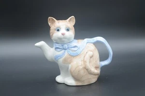 Vintage Keramik figural braun und weiß Katze Teekanne mit Deckel markiert QVC Netzwerk - Bild 1 von 11