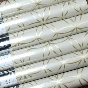 4 Rolls Beige Metallic Gold Wallpaper Geometric Circular Holden Diso Feature - Picture 1 of 5