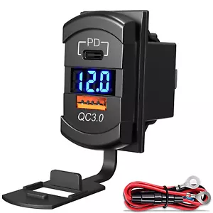 Wippschalter USB C Ladegerät Buchse Dual PD und QC3.0 12/24V Blaue Led Voltmeter - Bild 1 von 6