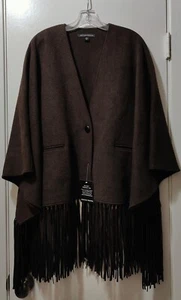 Boston Proper Women's Brown Wool Blend Fringe Trim Poncho Size XXS - Picture 1 of 2