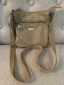 Baggallini Travel Crossbody Bag Tan and Light Blue Interior - Small - Picture 1 of 11
