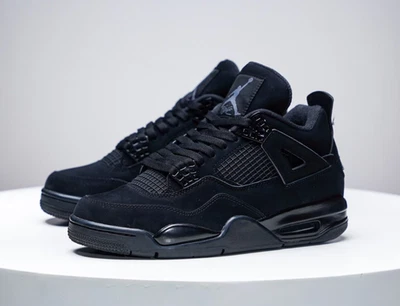 Jordan 4 Retro Black Cat Classic Black Super Cool Basketball Sneakers - Image 1 of 4