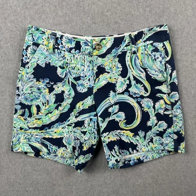 Pantalones Cortos Lilly Pulitzer Mujer 0 Azul Verde Floral Elastizados Verano Informales Preppy Foto 1 de 4