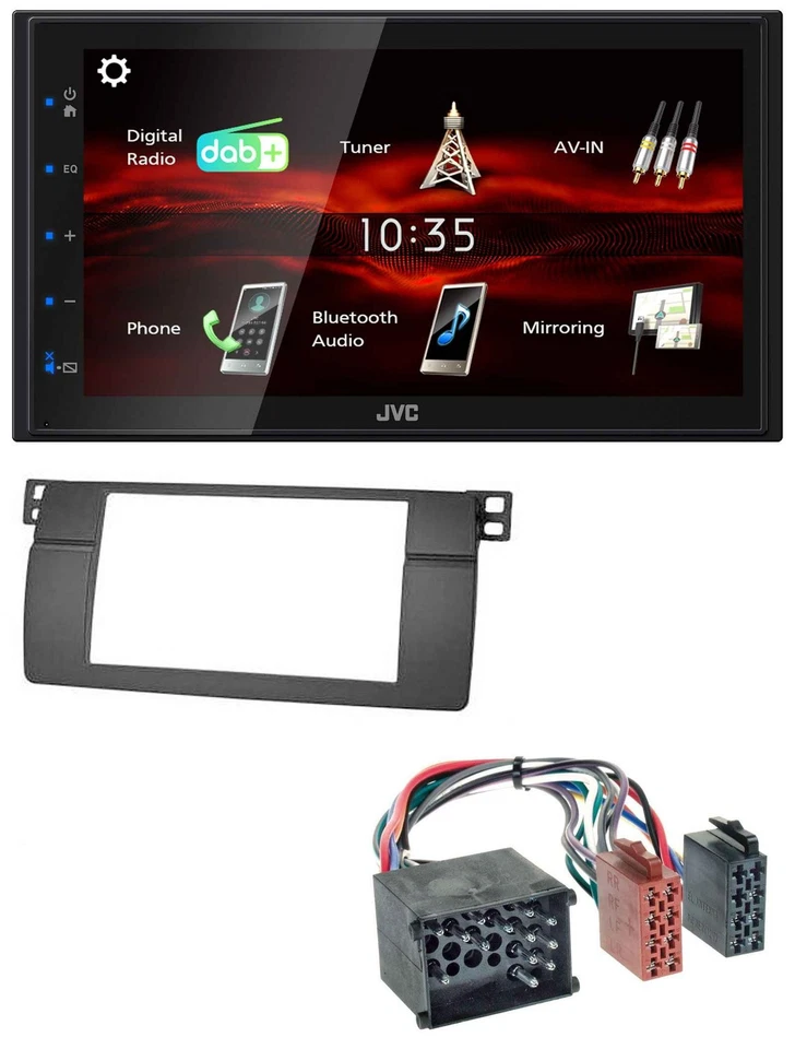 JVC USB Bluetooth MP3 DAB 2DIN Autoradio für BMW 3er E46 mit großem Navi Rundpin - Bild 1 von 4