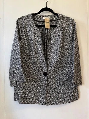 Blazer Chaqueta Coldwater Creek Talla 16 Nuevo con Etiquetas Blanco y Negro Boucle Tweed Manga 3/4 Foto 1 de 4