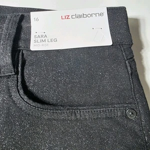 Liz Caliborne Black Sara Jeans Womens Sz 16 Slim Leg MidRise Sparkles - Picture 1 of 22