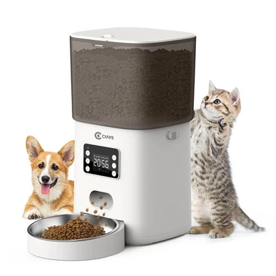 Dispensador Automático de Alimentos para Gatos y Perros 6L Plástico Blanco Acero Inoxidable 20 Porciones Foto 1 de 4