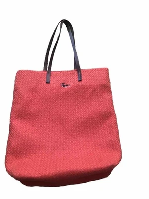 Womens Orange Purse Brown Leather Handles Reindeer Logo 24 X 12.5” Cotton - Image 1 of 4