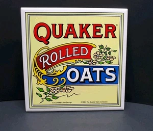 Vintage Quaker Rolled Oats Ceramic Trivet 1984 Reproduction of 1896 Label Design - Picture 1 of 4