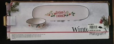 Pfaltzgraff Winterberry Season's Greetings Serving Tray with Dip Bowl, 2 Piec... - Image 1 of 4