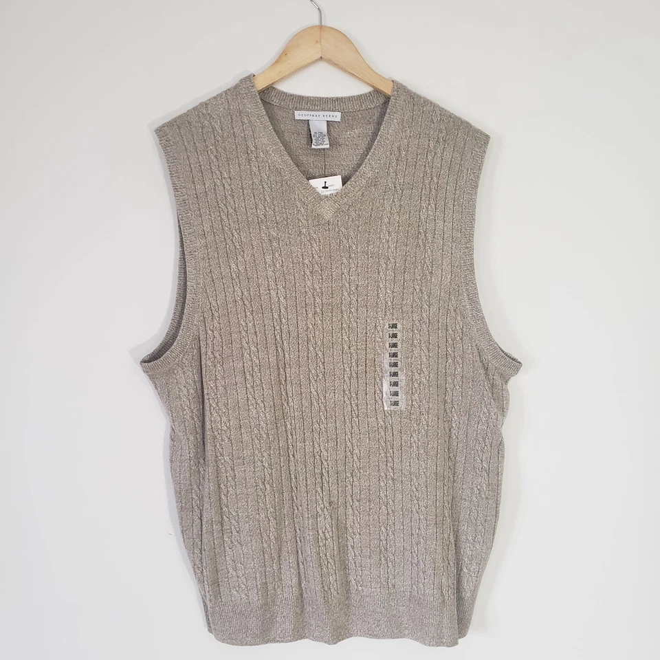 NUEVO CON ETIQUETAS Geoffrey Beene Hombres Tejido Suéter Chaleco Talla XL Extra Suave Cuello en V Preppy Foto 1 de 4