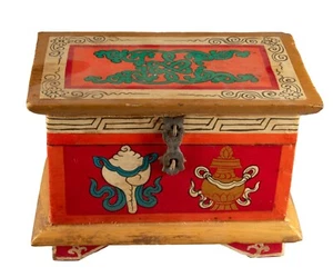 Boite à bijou ou Coffret Bijou en Bois Bouddhiste Peint à la main Nepal # 5007 - Picture 1 of 7
