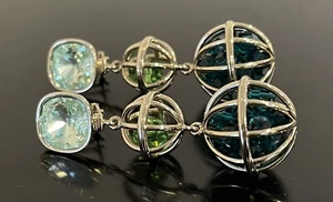 Pendientes Atelier Swarovski Doble Gota Cristales Verdes Enjaulados M Katrantzou - Imagen 1 de 6