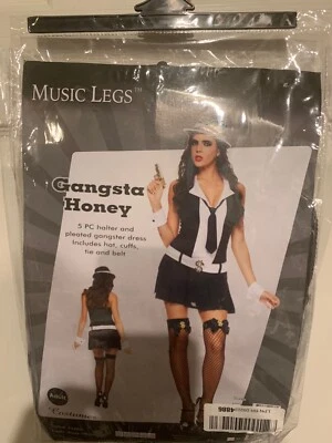 New Music Legs Gangster Honey Costume Adult Size M/L Dress Hat Belt Cuffs & Tie - Image 1 of 4
