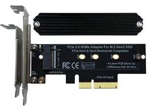 PCIe 5.0 M.2 NVMe Adapter Expansion Card for PCIe5 Gen5 SSD Backward Compatib... - Picture 1 of 7