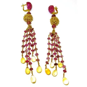 Pendientes araña con cuentas de piedras preciosas de diamantes de oro amarillo de 18 quilates - Imagen 1 de 3