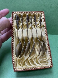Antique Spoons Set Tea Coffee Gilt Sterling Silver German Original Box 51g R5 - Picture 1 of 22