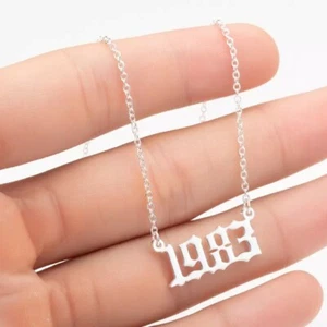 Silver 1983 Year Old English Birthday Necklace Pendant Statement Chain Jewelry - Picture 1 of 2