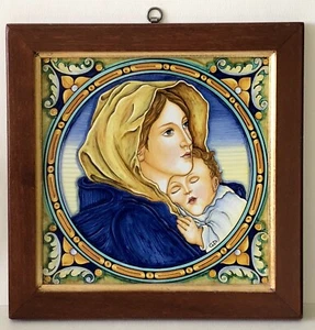 SELTENE große Deruta Keramik Ikone handbemalt Madonna & Kind Italien signierter Künstler - Bild 1 von 12