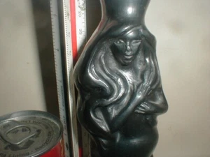 Vtg 9" Oaxaca SW Mexican Native Black Pottery Mermaid Figure Candlestick Basalt - Picture 1 of 21