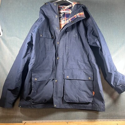 Chaqueta Parka Land's End Para Hombre Talla 2XLT Algodón Azul Forrada a Cuadros Con Capucha Cremallera Completa Foto 1 de 4