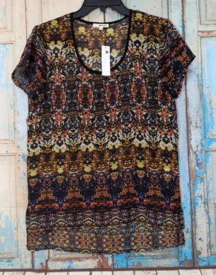 Top túnica pulóver cuello redondo manga corta multicolor talla pequeña Lamade para mujer Foto 1 de 4