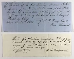 Ricevute fiscali Rev. Abraham Anderson DD per la scuola statale della contea anni 1850 - Foto 1 di 7