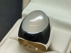 Natürlicher großer weißer Quarz Sterlingsilber 925 Handarbeit Dur e Nadschaf Herren schlichter Ring - Bild 1 von 12