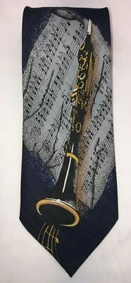 Corbata para el cuello NOS Designs by A. Rogers azul marino clarinete y notas musicales - longitud 57" Foto 1 de 4