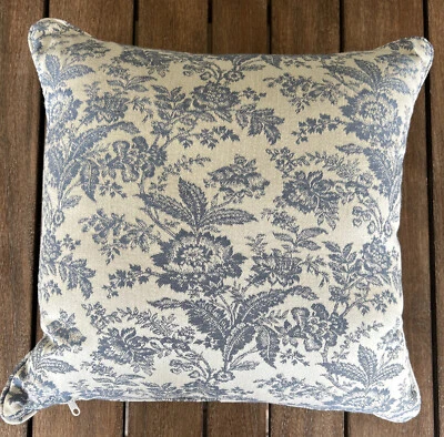 Frontgate Blue White Jacquard  Damask Floral Outdoor Throw Pillow Cover 19”x19” - Image 1 of 4