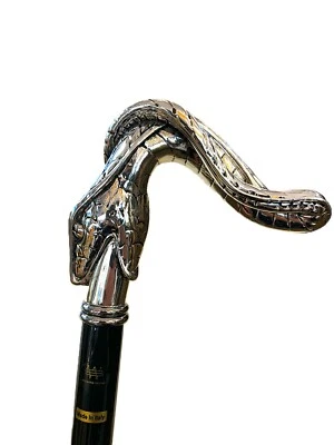 Cabeza de serpiente de plata 925 de lujo italiano con bastón de cristal (36 pulgadas) Foto 1 de 4