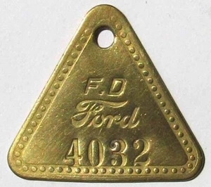 EARLY FORD HIGHLAND PARK BRASS CHECK TAG VERY NICE L@@K #AA476 - Imagen 1 de 2