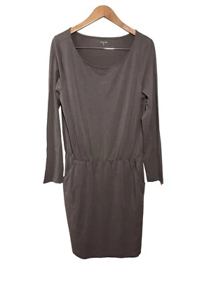 Garnet Hill Blouson Dress Womens Size Medium Long Sleeve Knit Pockets Taupe - Image 1 of 4