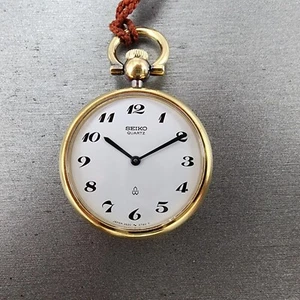 Seiko Pocket Watch 29mm White Dial Gold Tone Round 2620 New Battery - Picture 1 of 12