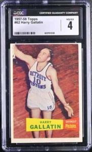 1957 TOPPS #62 HARRY GALLATIN CGC 4 VG/EX RC ROOKIE PISTONS DP 3906 - Picture 1 of 2