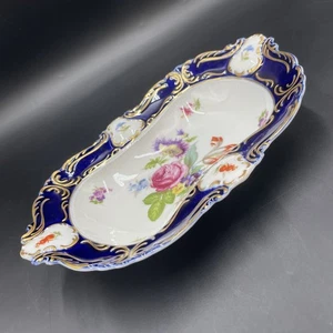 Vintage Linder Kueps Bavaria Echt Kobalt Blumen Schale Goldrand 1035/31 Germany - Bild 1 von 7