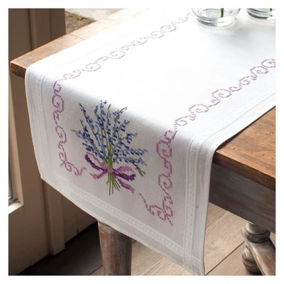 Lavender Cross Stitch Table Runner Kit by Vervaco - Image 1 of 4