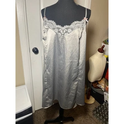 Cacique Satén Encaje Ribete Sin Mangas Vestido Camisón Lencería Talla Grande 22 24 Foto 1 de 4