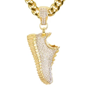 Iced Out Gold Silver Tone Basketball Shoe Sneaker Pendant Chain Necklace CPB 718 - Picture 1 of 6