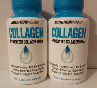 NutritionWorks® colágeno hidrolisado 500mg 90 comprimidos validade 10/2027 - Imagem 1 de 4