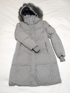 Superdry Ladies Navy Blue Long Puffer Coat Faux Fur Trip Hood Size UK 8 - Picture 1 of 21